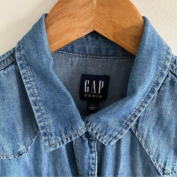 Gap Two Pocket Western Denim Button down Shirt Medium Indigo - Picture 7 of 14